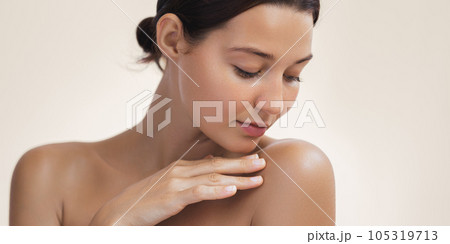 Skin Care and Cosmetics Concept Photo of Close-up Woman Perfect Hydrated Skin Skin Care and Cosmetics Concept Photo of Close-up Woman Perfect Hydrated Skin 105319713