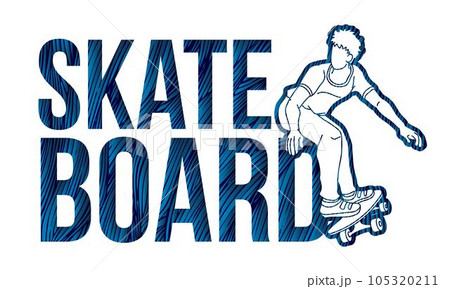 Skateboard Text Designed with Skateboarder Action Cartoon Extreme Sport Graphic Vector Skateboard Text Designed with Skateboarder Action Cartoon Extreme Sport Graphic Vector 105320211