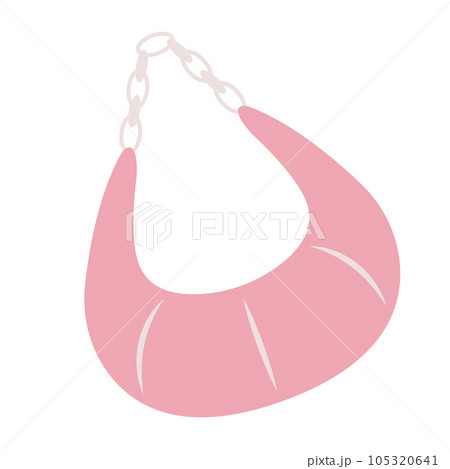 Pink trendy bag with chain in flat style, barbiecore aesthetic. Vector sketch illustration isolated on white background. Cute design elements. 105320641