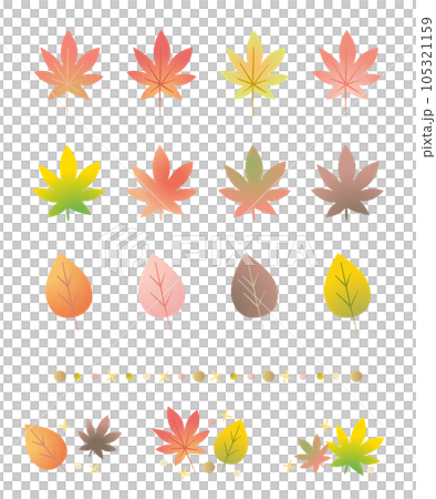 Vector icon set of colorful tree leaves in autumn Vector icon set of colorful tree leaves in autumn 105321159