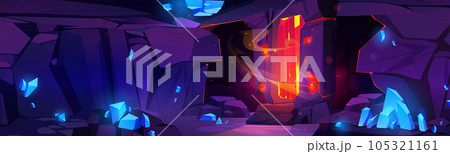 Cartoon cave with blue crystals on stone walls Cartoon cave with blue crystals on stone walls 105321161