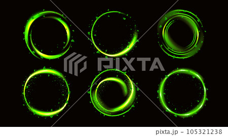 Magic green neon light glow circle with leaves 105321238