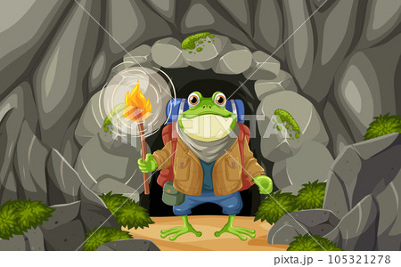 Frog Backpacker Explores in the Cave 105321278
