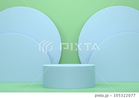 Pastel green cylinder podium with steps on blue background Pastel green cylinder podium with steps on blue background 105322077