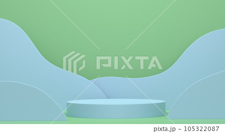 Pastel green cylinder podium with steps on blue background 105322087