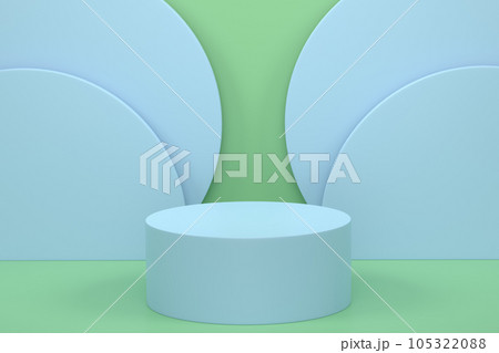 Pastel green cylinder podium with steps on blue background 105322088