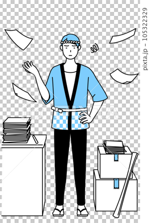 A man wearing a summer festival happi coat who is tired of untidy work 105322329