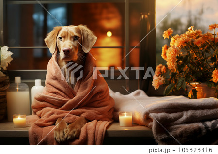 German shorthaired pointer relaxes in the spa. 105323816