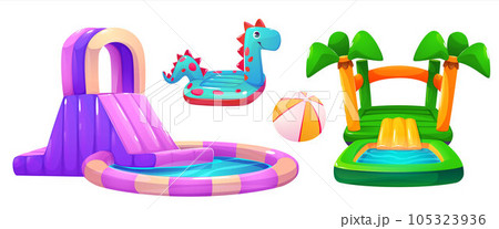 Cartoon set of colorful bouncy slides 105323936