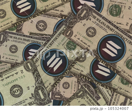 Solana (SOL) banknotes pattern , the one of cryptocurrency ,Close-up . 105324007