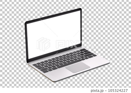 Hovering aluminium laptop with blank screen and new design, isolated background 105324227