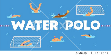 Water polo tournament or championship banner flat vector illustration isolated. 105324674