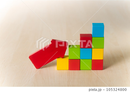 矢印と積み木ブロックのグラフ・右肩上がり 矢印と積み木ブロックのグラフ・右肩上がり 105324800