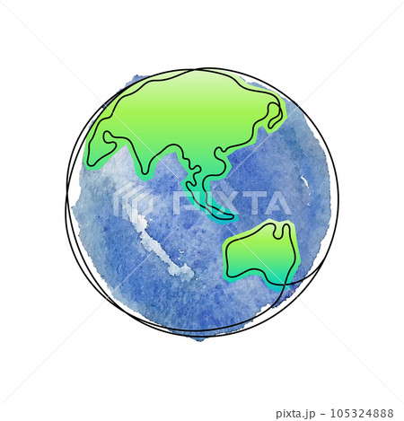 The Earth Planet one line vector illustration with watercolour background  105324888