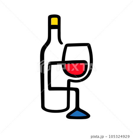Wine bottle and glass. Abstract continuous line artistic illustration. Wine bottle and glass. Abstract continuous line artistic illustration. 105324929