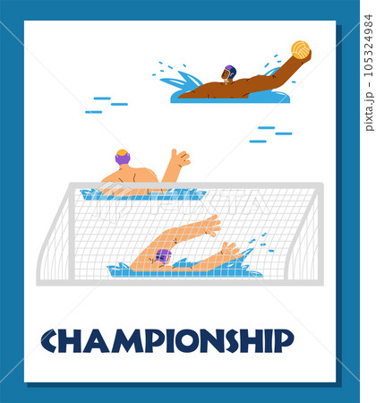 Water polo championship poster template, flat cartoon vector illustration. 105324984