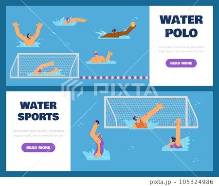 Water polo sport competition banners bundle with players vector illustration. 105324986