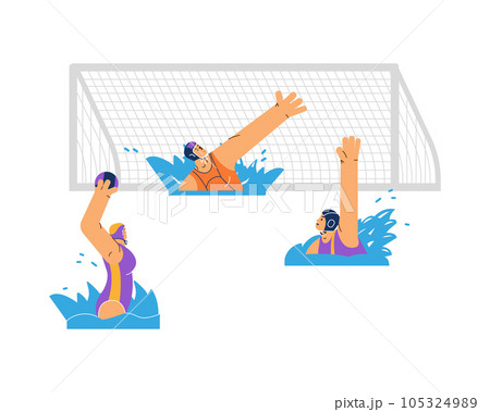 Water polo athletes team in pool characters flat vector illustration isolated. 105324989