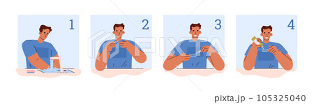 Contact lens care process, sequencing with boy flat style, vector illustration Contact lens care process, sequencing with boy flat style, vector illustration 105325040
