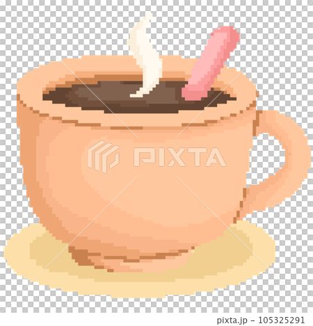 Cute hot coffee or chocolate or tea in pixel art Cute hot coffee or chocolate or tea in pixel art 105325291