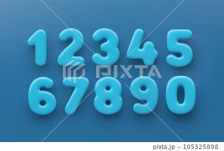 3D Blue number 1,2,3,4,5,6,7,8,9 and null with a glossy surface on a blue background . 105325898