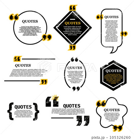 Quote bubble and box, chat message, comment and note quote icons. Vector set of various quotes and speech bubbles, blank layout template, frames. Remark, mention quotations and callout text collection 105326260