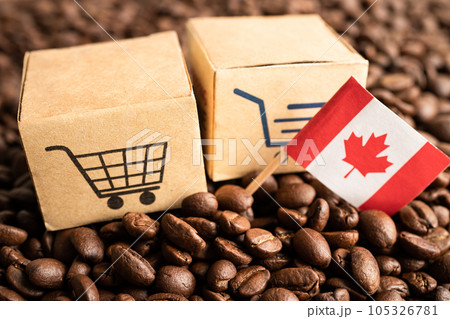 Canada flag on coffee bean, import export trade online commerce concept. 105326781