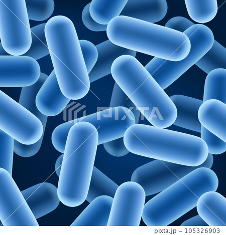 Probiotic bacterias 3d vector background with bacterium of lactobacillus acidophilus and prebiotic bifidobacteria. Microscopic blue bacillus and microorganisms of healthy human intestine and gut flora 105326903