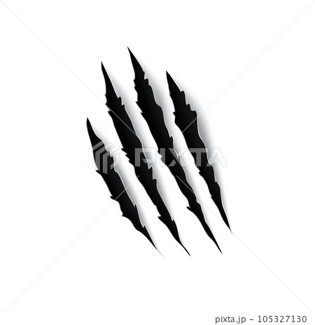 Tiger claw mark scratches, slash torn traces or trails vector design. Scratch marks of wild cat animal paw and sharp claws, horror monster attack black traces, tattoo or t-shirt print 105327130