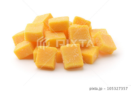 Heap of candied mango dices Heap of candied mango dices 105327357