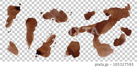 Spilled coffee. Set of coffee puddles. Isolated watercolor illustration for your design 105327593