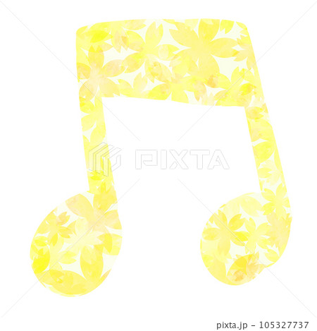 イラスト素材　音符　水彩　黄色 105327737
