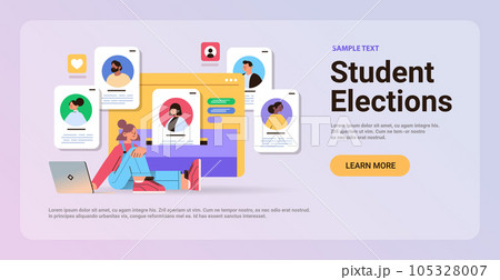 student choosing candidates voting on laptop referendum or election concept horizontal copy space student choosing candidates voting on laptop referendum or election concept horizontal copy space 105328007