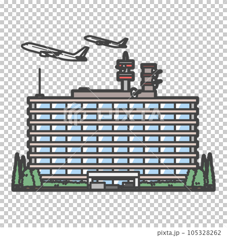 Illustration of passenger planes taking off and landing, and the building of the Ministry of Land, Infrastructure, Transport and Tourism/Civil Aviation Bureau Illustration of passenger planes taking off and landing, and the building of the Ministry of Land, Infrastructure, Transport and Tourism/Civil Aviation Bureau 105328262
