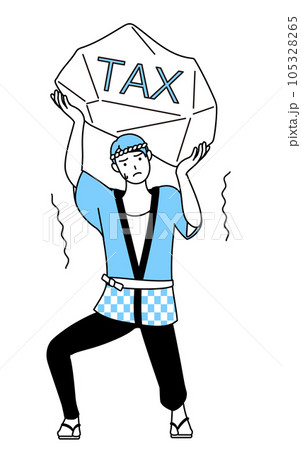 増税に苦しむ夏祭りの法被を着た男性 増税に苦しむ夏祭りの法被を着た男性 105328265