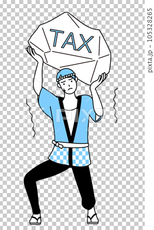 増税に苦しむ夏祭りの法被を着た男性 増税に苦しむ夏祭りの法被を着た男性 105328265