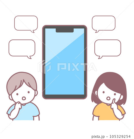 スマホの画面と考えている子どもたち 105329254