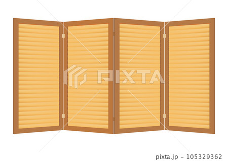 Four-fold wooden folding screen with horizontal slats Four-fold wooden folding screen with horizontal slats 105329362