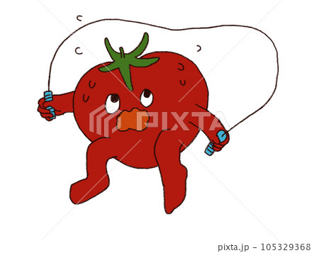 縄跳びをするトマトのイラスト 105329368