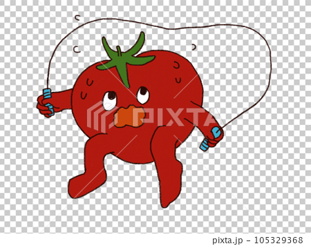 縄跳びをするトマトのイラスト 105329368
