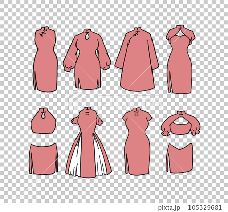 Illustration set of red Chinese dress 105329681