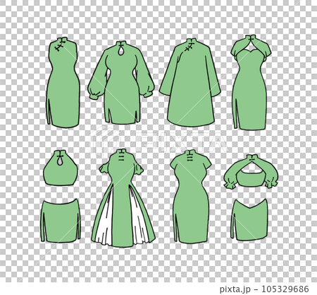 緑のチャイナドレスのイラストセット 105329686