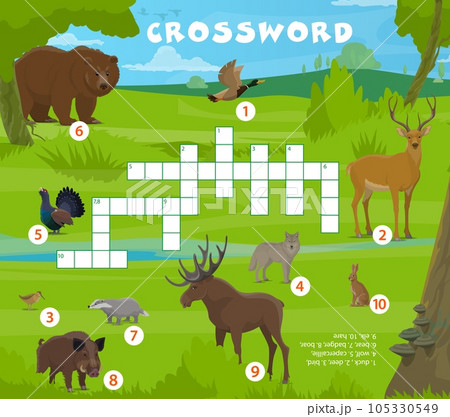 Crossword quiz game Forest hunting animals and のイラスト素材 105330549