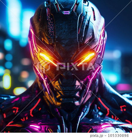 Brutal Cyborg Character in Cyberpunk Style 105330898