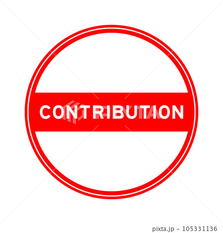 Red color round seal sticker in word contribution on white background 105331136