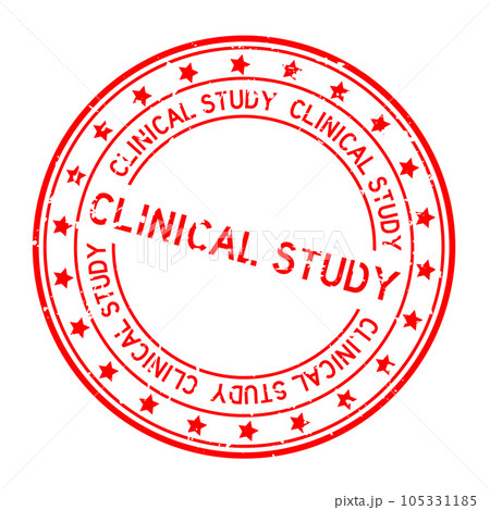 Grunge red clinical study word with star icon round rubber seal stamp on white background 105331185