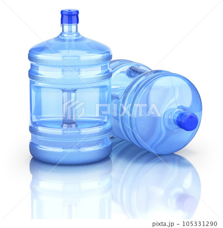Two water dispenser bottle on reflective background - 3D illustration Two water dispenser bottle on reflective background - 3D illustration 105331290