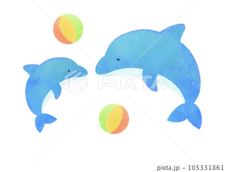 ジャンプする親子イルカのイラストのイラスト素材 [105331861] - PIXTA