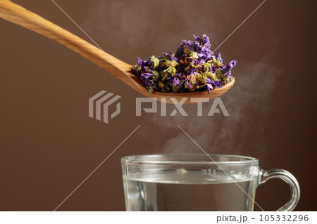 Dried mallow flowers for making herbal tea. Dried mallow flowers for making herbal tea. 105332296