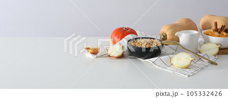 Fall season food concept - tasty pumpkin porridge 105332426